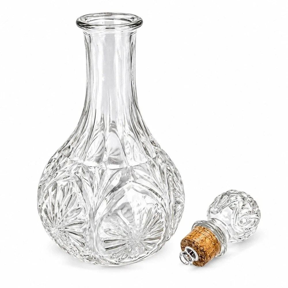 Vintage Cut Glass Wine Liquor Decanter with Stopper Starburst Clear Crystal